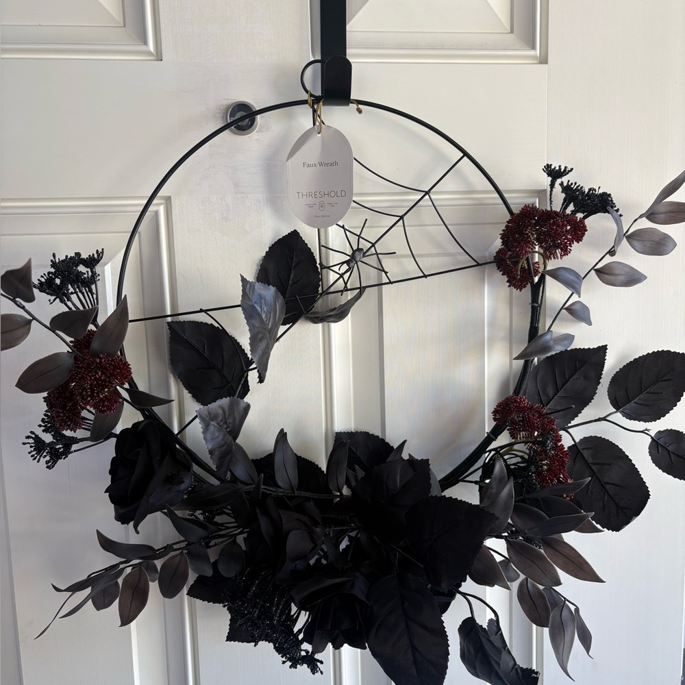 Threshold Halloween Wreath with Black and Dark Red Elements